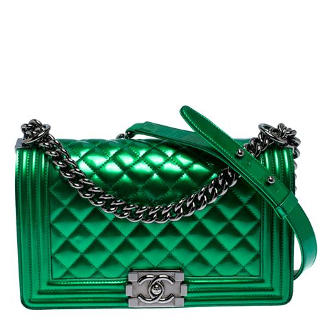 chanel metallic green patent boy bag|chanel boys handbags.